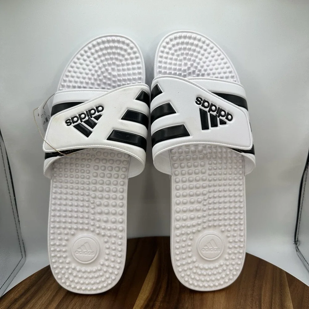 Adidas Adissage‎ Slip On Sandals Slides White Black Casual Beach F35573 Men's 17